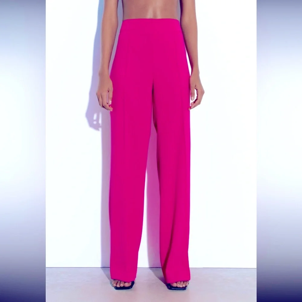 Zara long flowing  neon pink pants - Picture 8 of 16